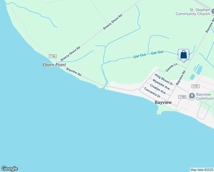map of restaurants, bars, coffee shops, grocery stores, and more near 1664 Bayview Road in Bath