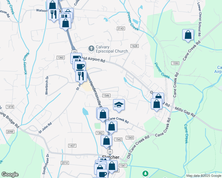 map of restaurants, bars, coffee shops, grocery stores, and more near 314 Seasons Circle in Fletcher