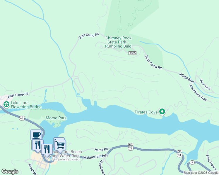 map of restaurants, bars, coffee shops, grocery stores, and more near 165 Lurewoods Manor Drive in Lake Lure