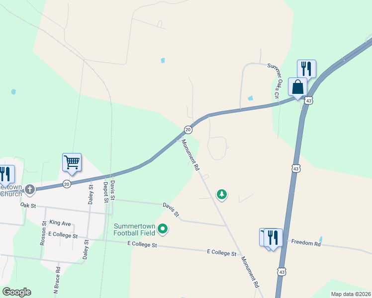 map of restaurants, bars, coffee shops, grocery stores, and more near 915 Monument Road in Summertown