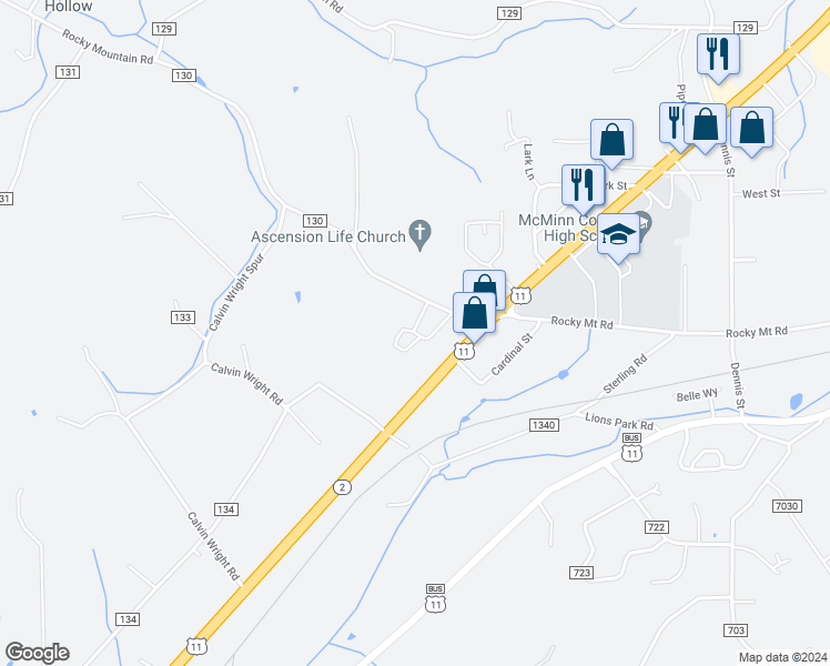 map of restaurants, bars, coffee shops, grocery stores, and more near 918 Rocky Mount Road in Athens