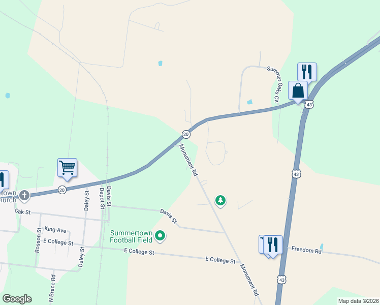 map of restaurants, bars, coffee shops, grocery stores, and more near 915 Monument Road in Summertown