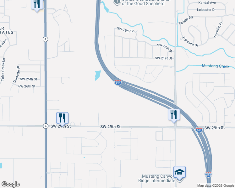 map of restaurants, bars, coffee shops, grocery stores, and more near 11001 Southwest 29th Street in Yukon