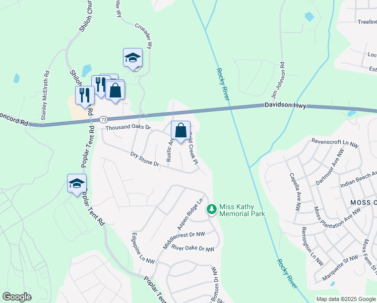 map of restaurants, bars, coffee shops, grocery stores, and more near 1547 Cold Creek Place in Huntersville
