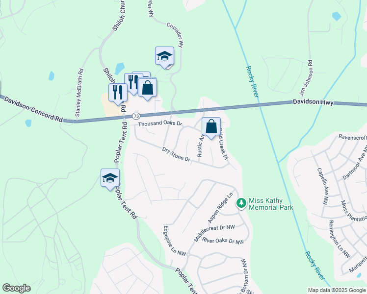 map of restaurants, bars, coffee shops, grocery stores, and more near 1621 Poplar Shadow Drive in Huntersville