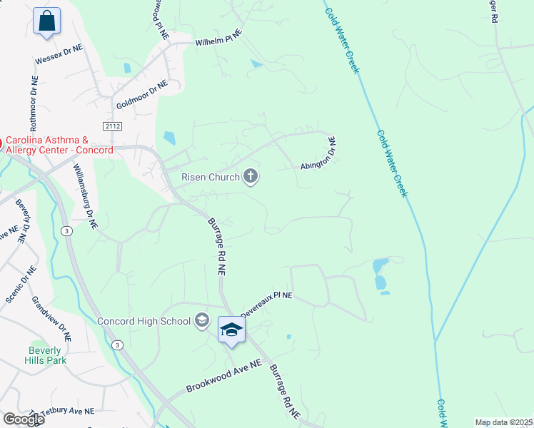 map of restaurants, bars, coffee shops, grocery stores, and more near Williamsburg Court Northeast in Concord