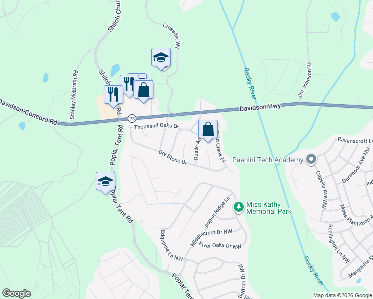 map of restaurants, bars, coffee shops, grocery stores, and more near 1621 Poplar Shadow Drive in Huntersville