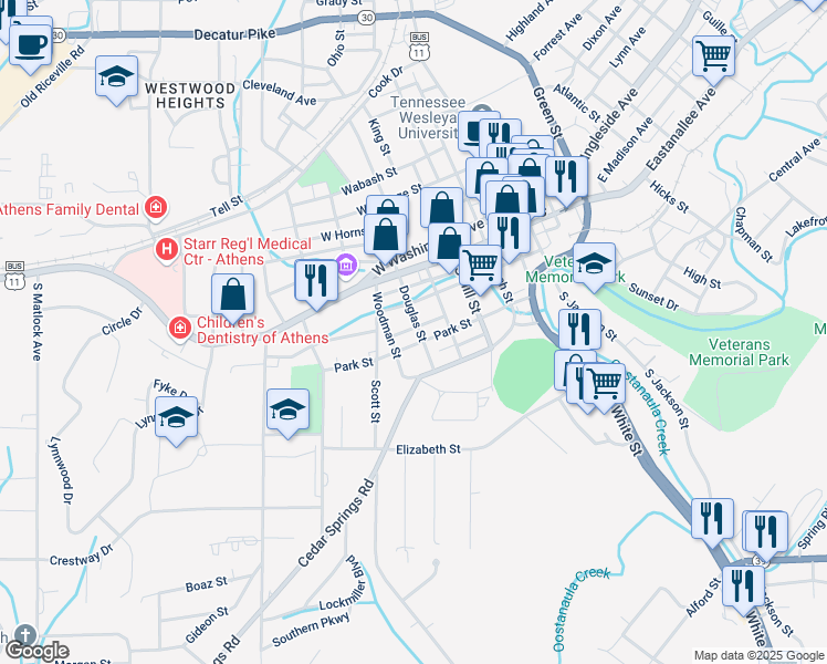 map of restaurants, bars, coffee shops, grocery stores, and more near 112 Douglas St in Athens