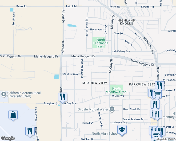 map of restaurants, bars, coffee shops, grocery stores, and more near 637 Mountain Mist Court in Bakersfield