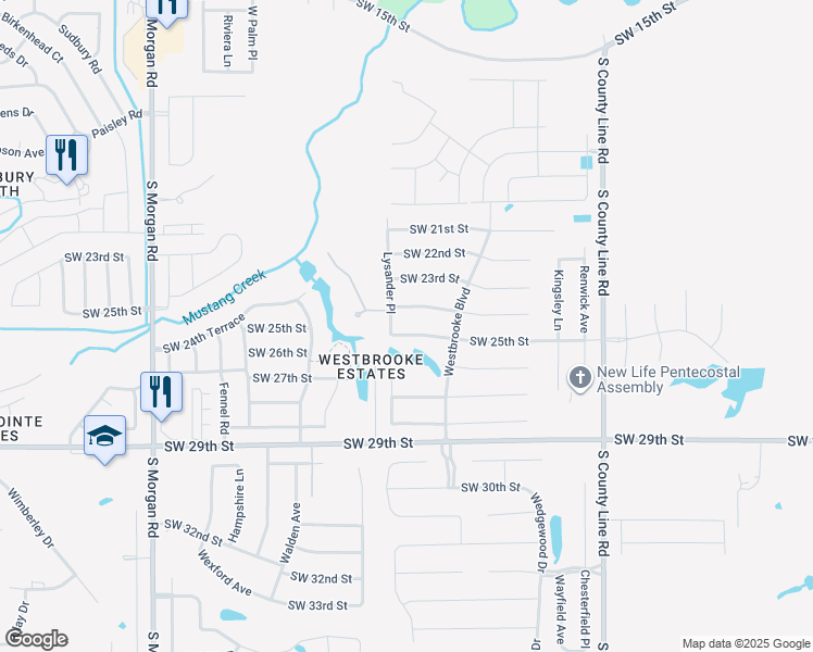 map of restaurants, bars, coffee shops, grocery stores, and more near 9313 Southwest 25th Street in Oklahoma City