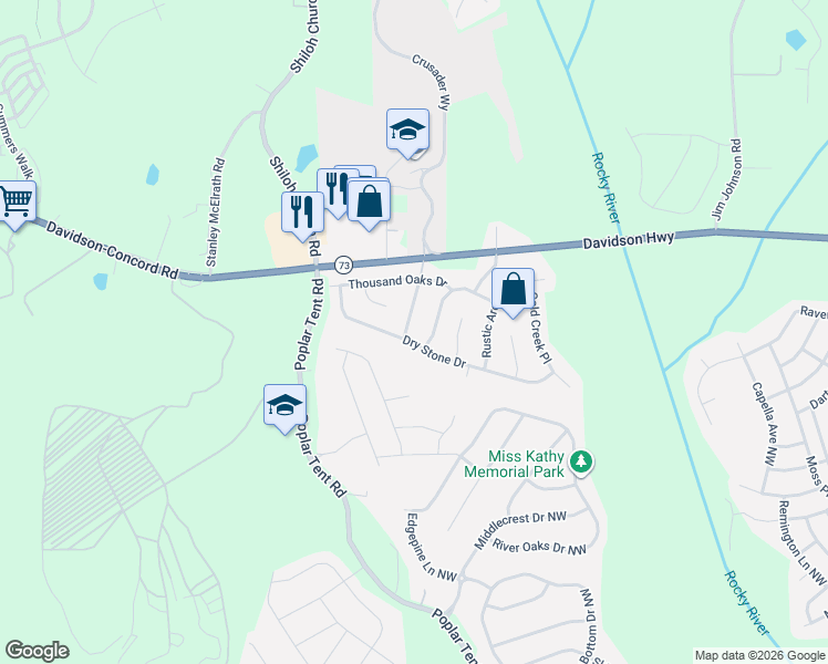 map of restaurants, bars, coffee shops, grocery stores, and more near 1820 Meadow Crossing Drive in Huntersville