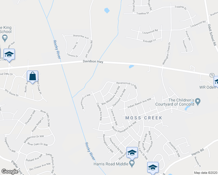 map of restaurants, bars, coffee shops, grocery stores, and more near 1595 Tranquility Avenue Northwest in Concord