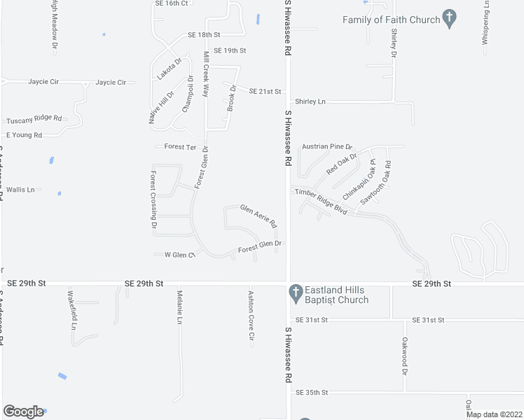 map of restaurants, bars, coffee shops, grocery stores, and more near 12827 Glen Aerie Road in Choctaw