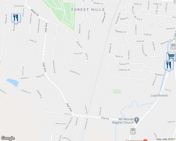 map of restaurants, bars, coffee shops, grocery stores, and more near 745 Joyce Avenue in Lewisburg