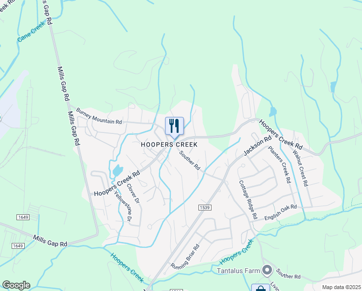 map of restaurants, bars, coffee shops, grocery stores, and more near 150 Hoopers Creek Road in Fletcher