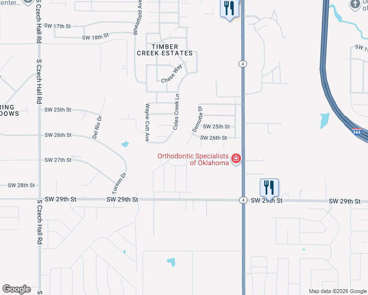 map of restaurants, bars, coffee shops, grocery stores, and more near 2725 Demotte Drive in Yukon