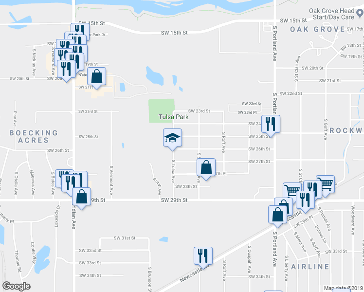 map of restaurants, bars, coffee shops, grocery stores, and more near 4033 Southwest 26th Street in Oklahoma City