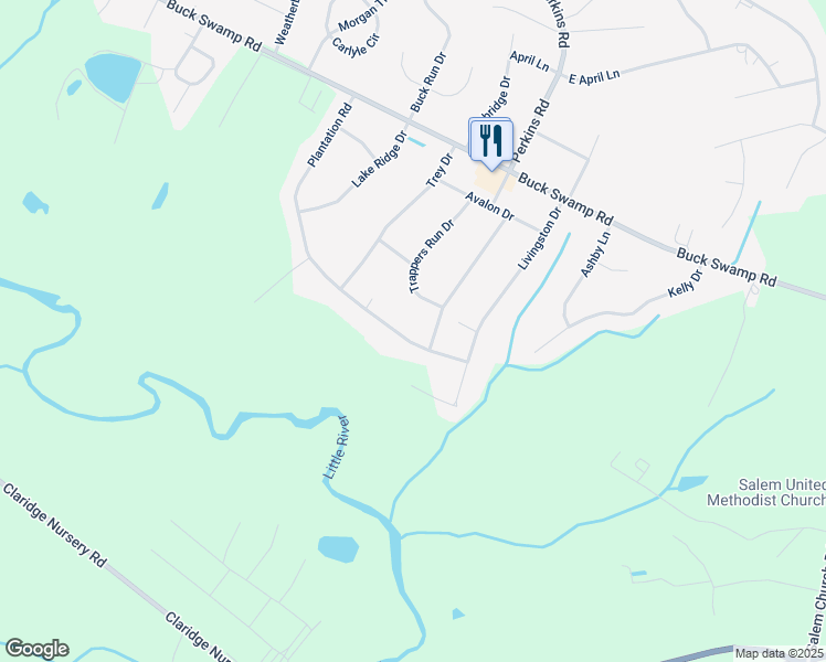 map of restaurants, bars, coffee shops, grocery stores, and more near 203 Plantation Rd in Goldsboro