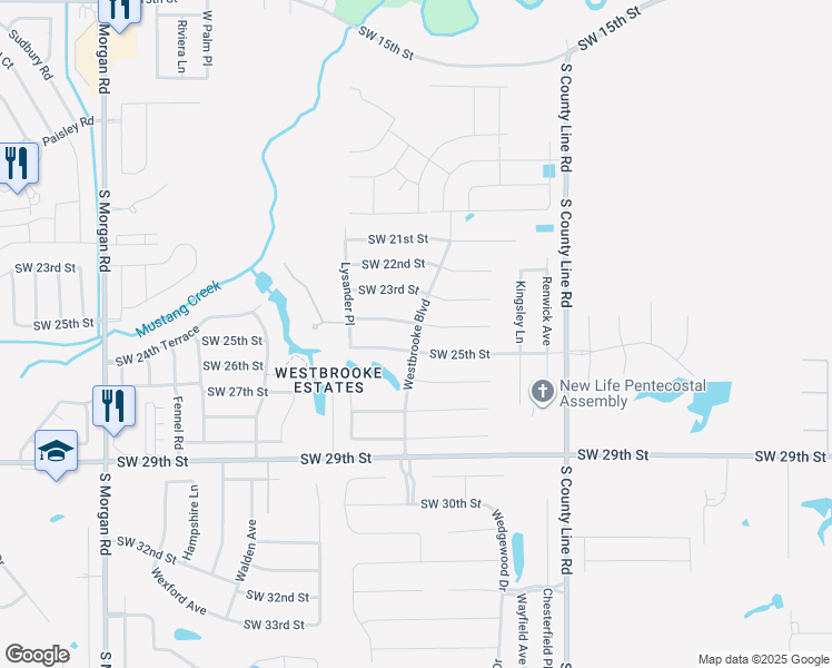 map of restaurants, bars, coffee shops, grocery stores, and more near Westbrooke Boulevard in Oklahoma City