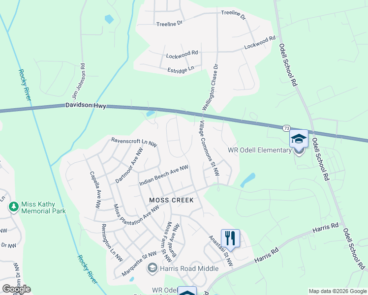 map of restaurants, bars, coffee shops, grocery stores, and more near 9563 Davidson Highway in Concord