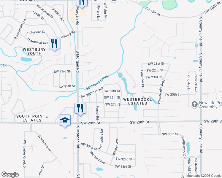 map of restaurants, bars, coffee shops, grocery stores, and more near 9529 Southwest 25th Street in Oklahoma City