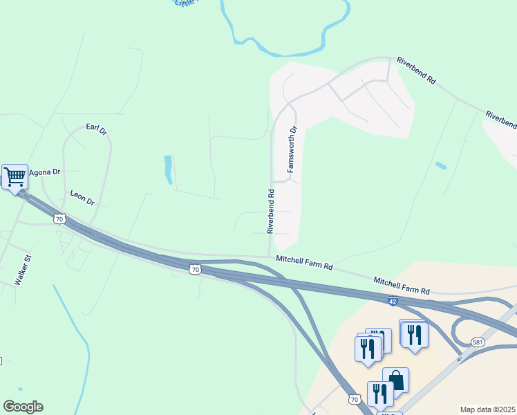 map of restaurants, bars, coffee shops, grocery stores, and more near 105 Askew Place in Goldsboro