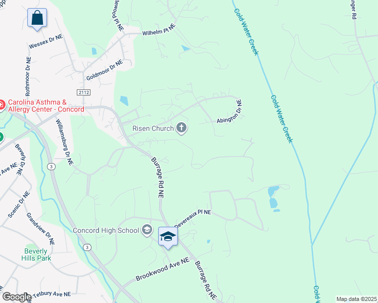 map of restaurants, bars, coffee shops, grocery stores, and more near 732 Williamsburg Court Northeast in Concord