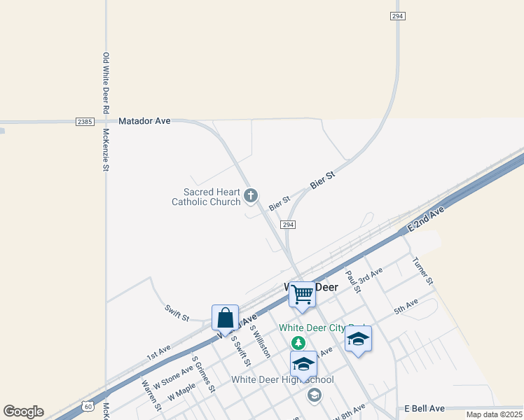 map of restaurants, bars, coffee shops, grocery stores, and more near Main Street in White Deer