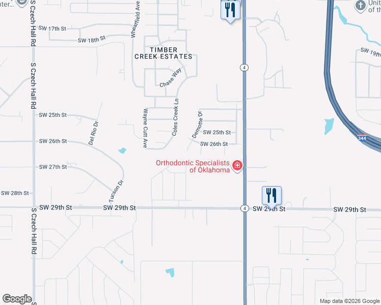 map of restaurants, bars, coffee shops, grocery stores, and more near 2725 Demotte Drive in Yukon