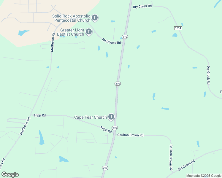 map of restaurants, bars, coffee shops, grocery stores, and more near 3109 Highway 210 in Lillington