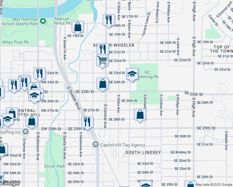map of restaurants, bars, coffee shops, grocery stores, and more near 312 Southeast 25th Street in Oklahoma City