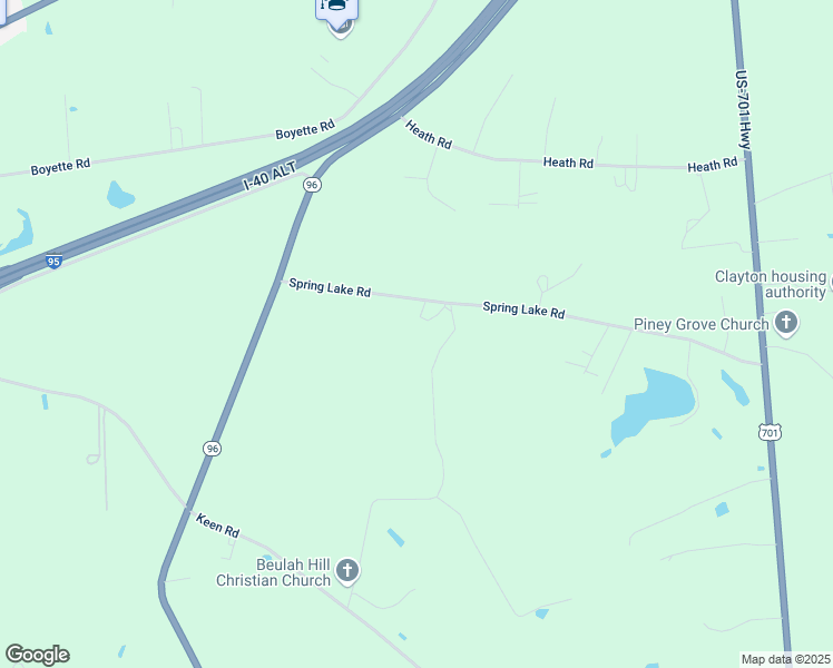 map of restaurants, bars, coffee shops, grocery stores, and more near 655 Spring Lake Road in Four Oaks