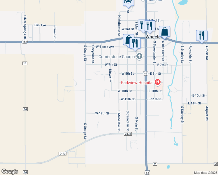 map of restaurants, bars, coffee shops, grocery stores, and more near 904 Kiowa Street in Wheeler