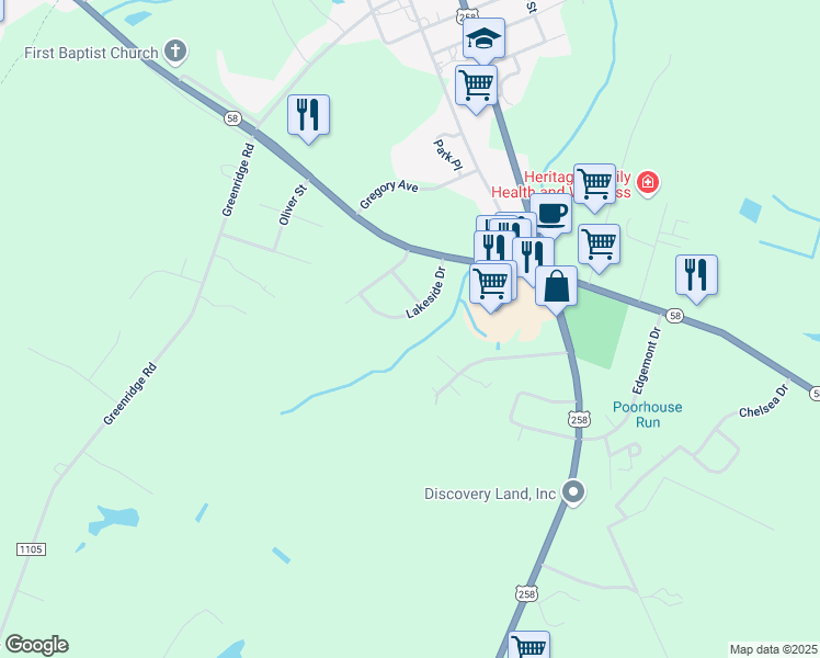 map of restaurants, bars, coffee shops, grocery stores, and more near 206 Lakeside Drive in Snow Hill