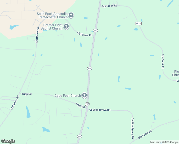 map of restaurants, bars, coffee shops, grocery stores, and more near 3109 Highway 210 in Lillington