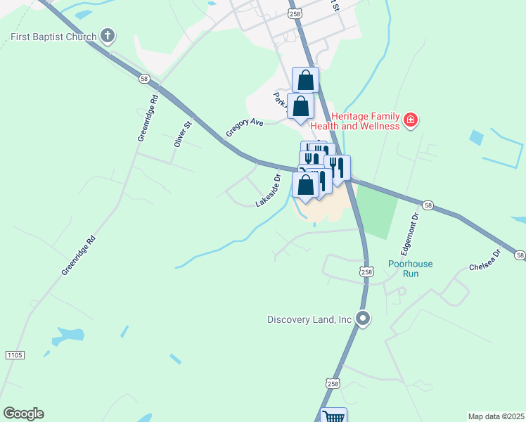 map of restaurants, bars, coffee shops, grocery stores, and more near 204 Lakeside Drive in Snow Hill