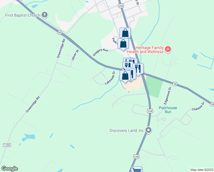 map of restaurants, bars, coffee shops, grocery stores, and more near 204 Lakeside Drive in Snow Hill
