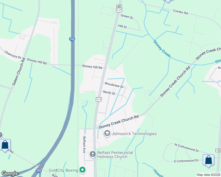 map of restaurants, bars, coffee shops, grocery stores, and more near 311 North Street in Goldsboro