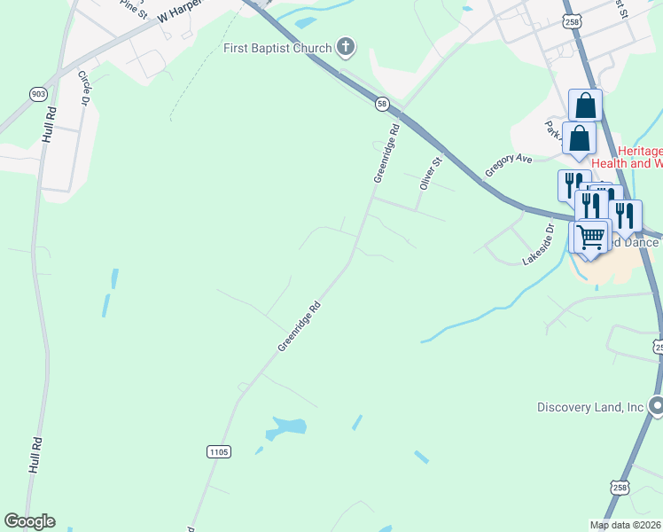 map of restaurants, bars, coffee shops, grocery stores, and more near 514-516 Greenridge Rd in Snow Hill