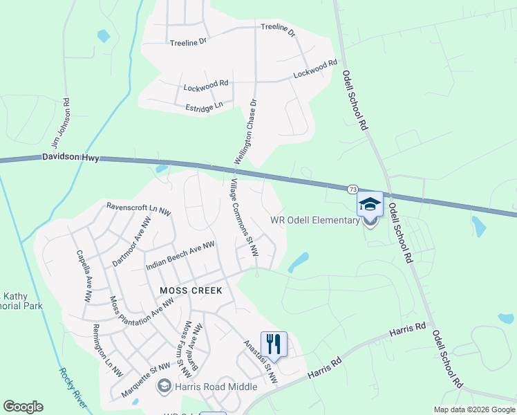 map of restaurants, bars, coffee shops, grocery stores, and more near 1626 Abercorn Street Northwest in Concord