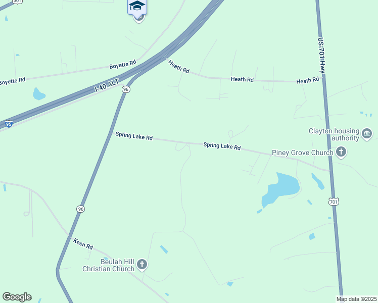map of restaurants, bars, coffee shops, grocery stores, and more near 655 Spring Lake Road in Four Oaks