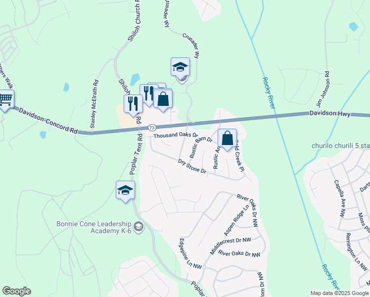 map of restaurants, bars, coffee shops, grocery stores, and more near 1836 Meadow Crossing Drive in Huntersville