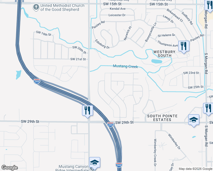 map of restaurants, bars, coffee shops, grocery stores, and more near 10608 Northwest 38th Street in Yukon