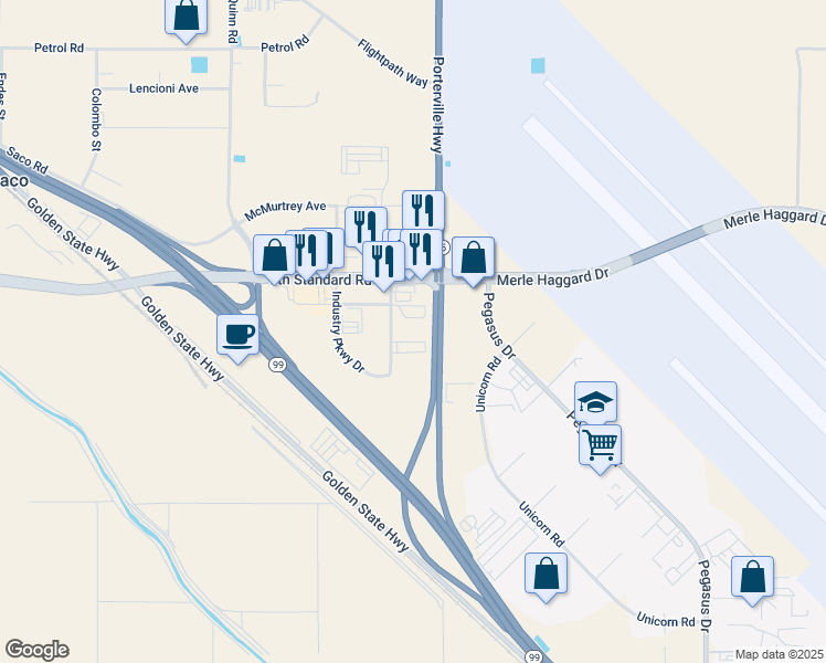 map of restaurants, bars, coffee shops, grocery stores, and more near 8818 Spectrum Park Way in Bakersfield