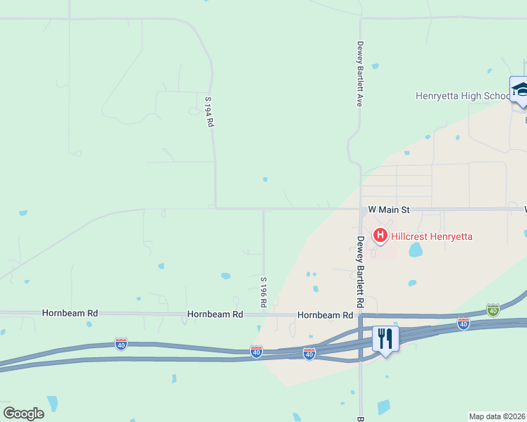 map of restaurants, bars, coffee shops, grocery stores, and more near 28720 Highland Heights Road in Henryetta