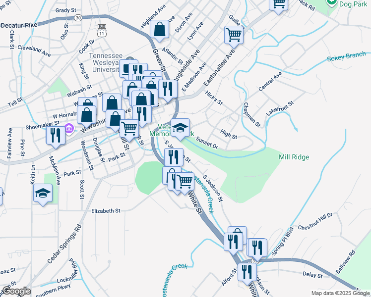 map of restaurants, bars, coffee shops, grocery stores, and more near 154 South Jackson Street in Athens