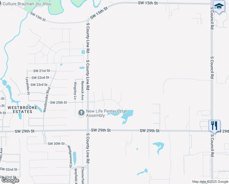 map of restaurants, bars, coffee shops, grocery stores, and more near 2524 Vlasta DR in Oklahoma City