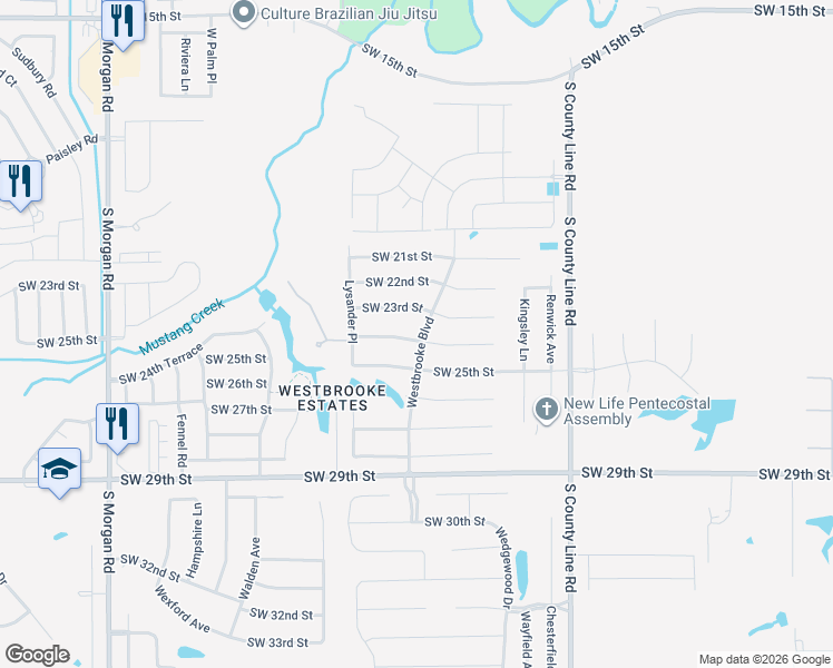 map of restaurants, bars, coffee shops, grocery stores, and more near 9224 Southwest 24th Street in Oklahoma City