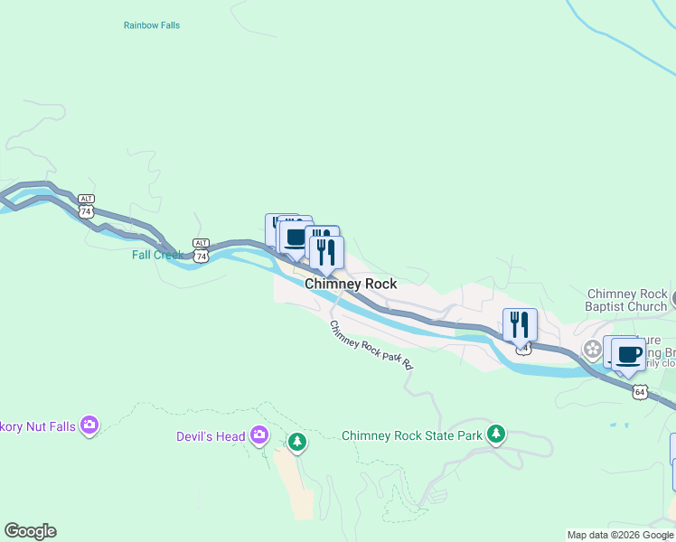 map of restaurants, bars, coffee shops, grocery stores, and more near 175 Ambler Lane in Lake Lure