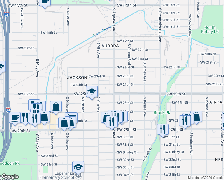 map of restaurants, bars, coffee shops, grocery stores, and more near 2419 Southwest 24th Street in Oklahoma City